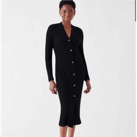 Fatherly Legend Ribbed Button Dress size XS black buttons classic elegant preppy - Picture 1 of 11